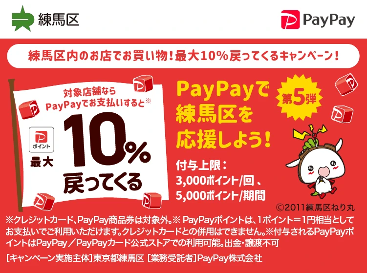 練馬区内のお店でお買い物！最大10％戻ってくるキャンペーン！